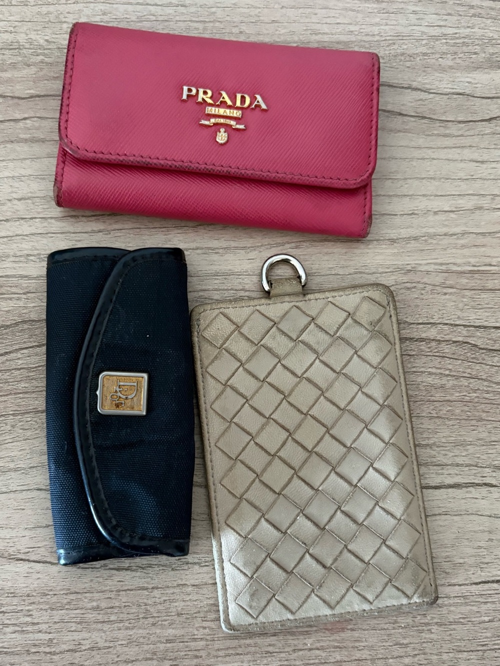 3 items Prada Pink Dior Bottega  Leather Key Wallet